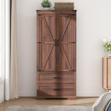 Hlivelood 2 Doors Wardrobe Armoire Closet with Doors and Drawers, Farmhouse Wooden Armoire Storage Cabinet with Shelves & Hanging Rod for Bedroom, Brown Hlivelood