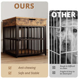 IRONCK Dog Crate Furniture for Small Dogs, Wooden Dog Kennel with Flip Top Drawer, Indoor Pet Crate End Table with Charging Station, Steel-Tube Dog Cage, Rustic Brown IRONCK