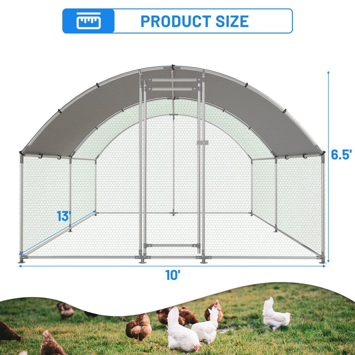 NUGRIART Large Metal Chicken Coop, Outdoor cage Run with Waterproof and Anti-UV Cover, Dome Roof Walk-in Poultry Cage Rabbit Duck House for Outside, Backyard and Farm. NUGRIART