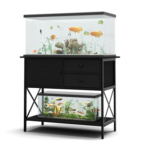 FILKO Fish Tank Stand 40 Gallon: Sturdy Aquarium Stand with Accessories Storage - Metal Tank Stands Table for 40-50 Gallon Reptile Breeder Turtle Terrarium - 36.6"x18.8" Weight Capacity 660 lbs FILKO