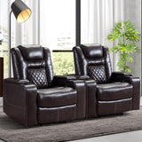 CANMOV Electric Power Recliner Chair Set of 2, Breathable Leather Home Theater Seating with Hidden Arm Storage, Power Recliner Chair for Living Room with USB Ports and Cup Holders,Brown CANMOV
