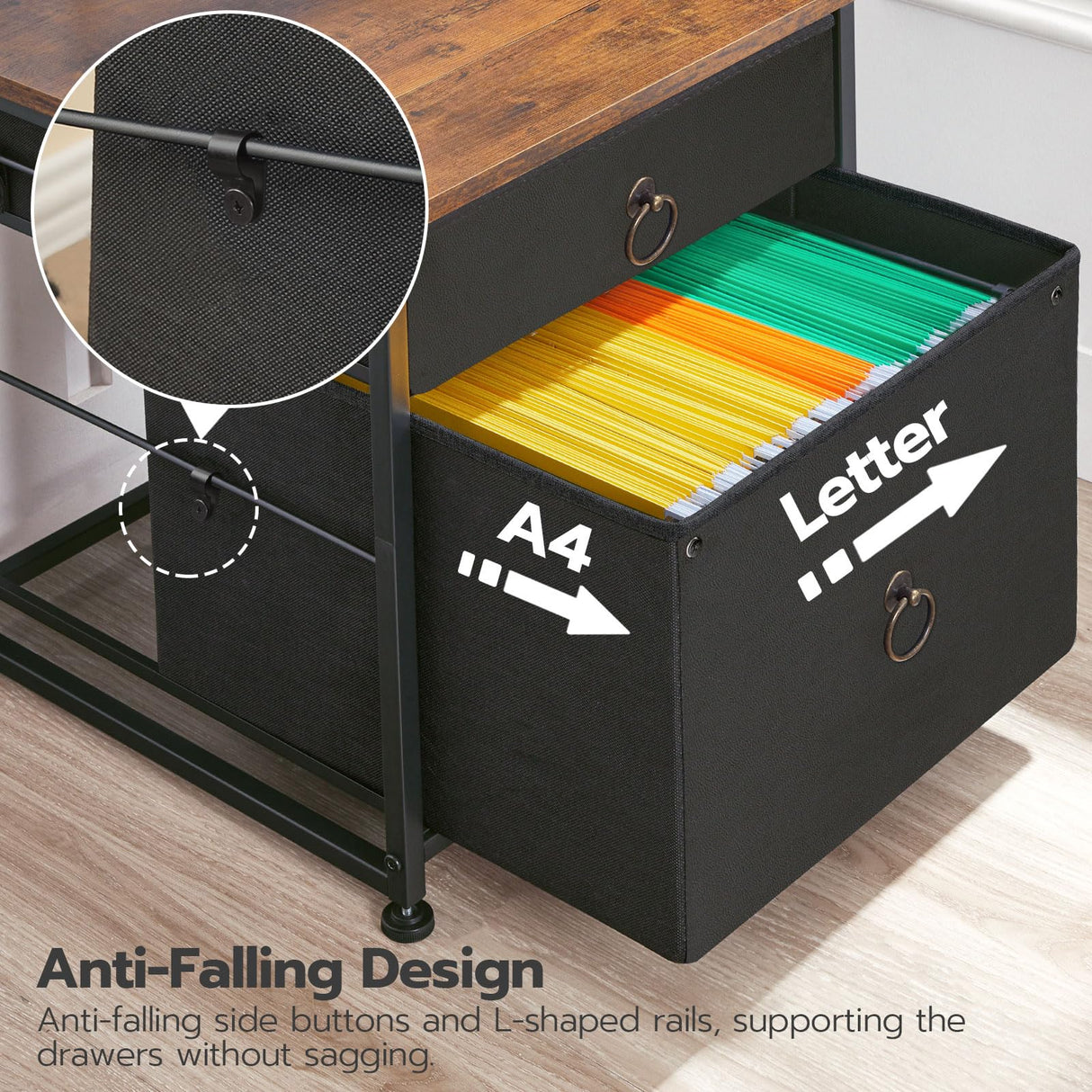 HOOBRO File Cabinet, 2-Drawer Filing Cabinet, Vertical Mobile Office Cabinet, Rolling Printer Stand, for A4/Letter Size Files, Nonwovens Drawer, for Home Office, Rustic Brown and Black BFK21WJ01 HOOBRO
