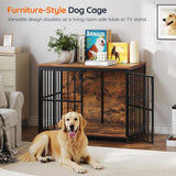 HOOBRO 38.6" Dog Crate Furniture, Wooden Indoor Dog Kennel, Decorative Dog Crate End Table, Chew-Resistant Heavy Duty Dog Crate for Small/Medium Dog, Rustic Brown and Black BF100GW03 HOOBRO