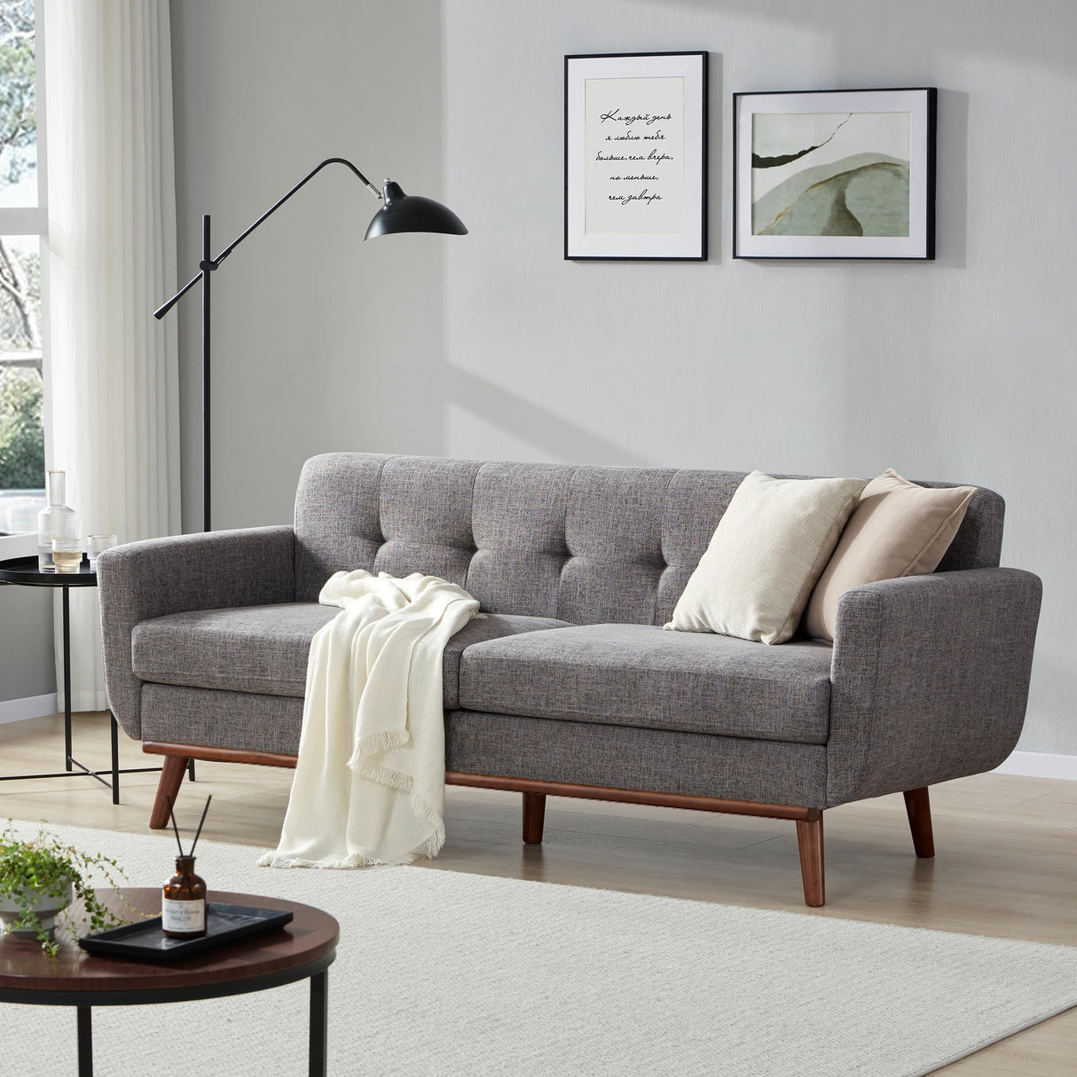 Kingfun 77.2" W Loveseat Sofa, Mid Century Modern Decor Love Seat Couches for Living Room, Button Tufted Upholstered Furniture, Solid & Easy to Install Small Couch for Bedroom Office Apartment, Gray Kingfun