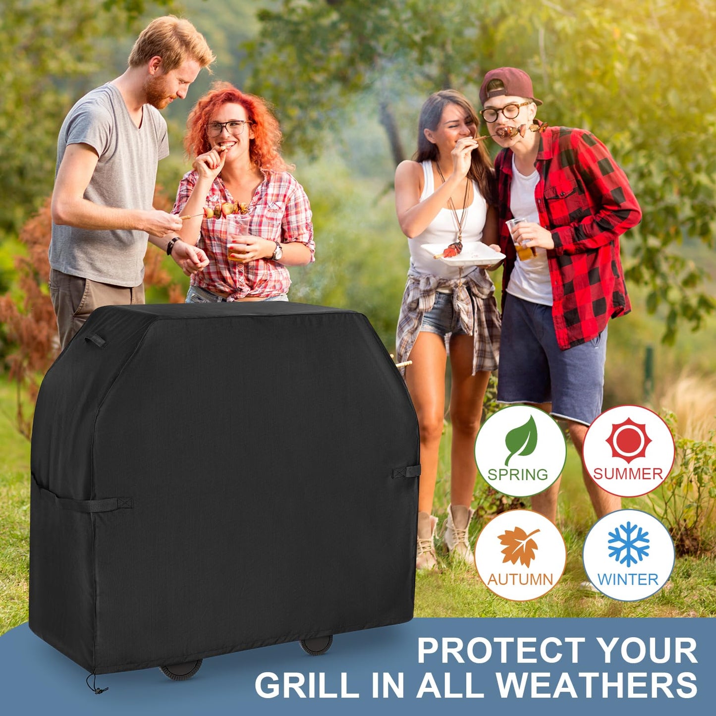 EVLIQUIL Grill Cover for Outdoor Grill,BBQ Gas Grill Cover 58 Inch,Heavy Duty Waterproof UV & Fade Resistant Barbecue Cover with Hook-and-Loop Straps & Adjustable Hem Drawstring Outside(Black).