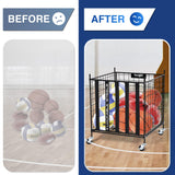 YES4ALL Rolling Ball Cart Storage with Lockable Wheels Volleyball Basketball Holder, Toy Balls Bin, Garage Cage, Storage Racks, Sports Equipment Organizer, Ball Rack for Outdoor Indoor Use Yes4All