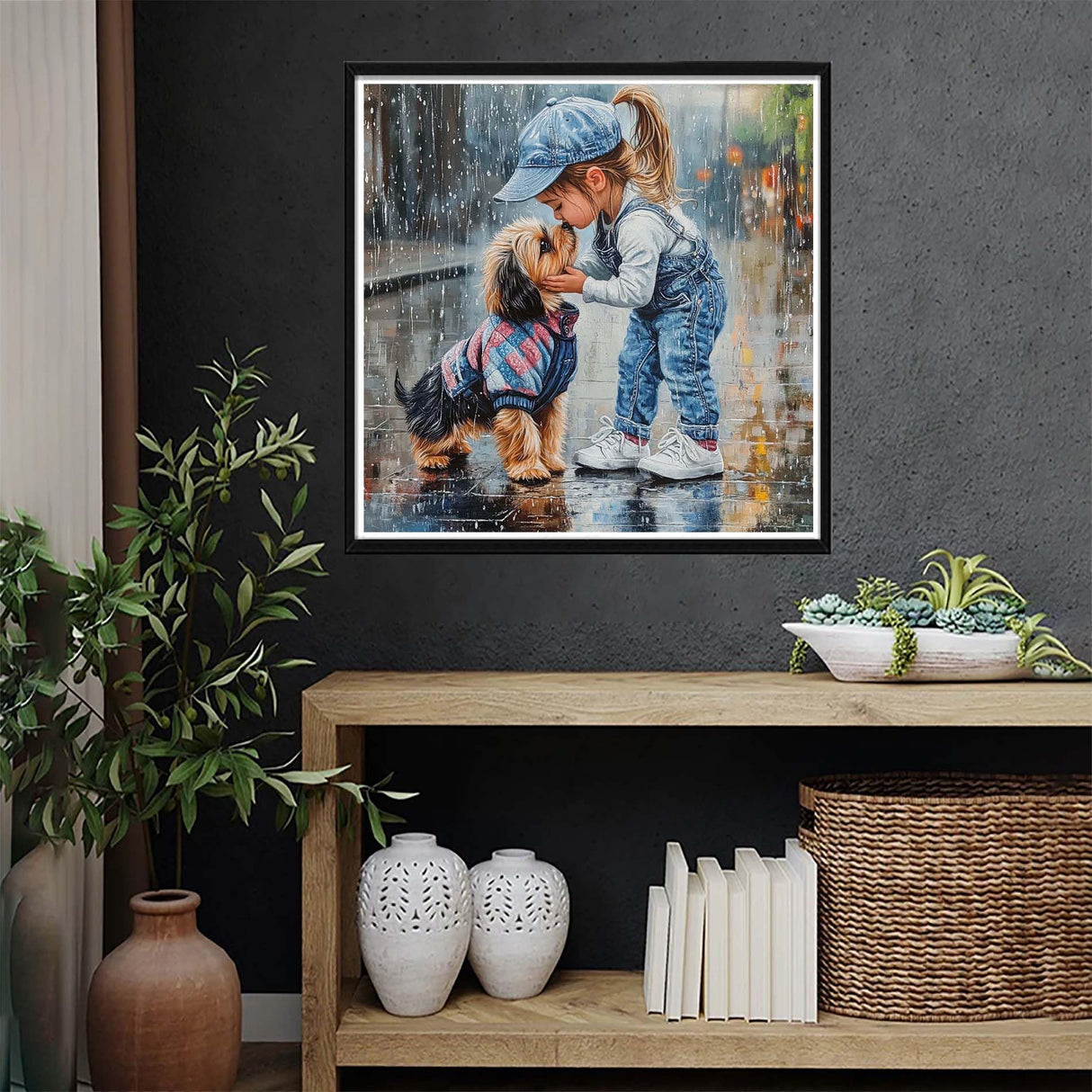 VAIIEYO 5D DIY Diamond Art Kits for Adults Dog, Diamond Art Girl Kiss, Diamond Painting Kits Full Drill Round Rhinestone Craft Canvas for Home Wall Decor Gift 14x14 inch VAIIEYO