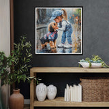 VAIIEYO 5D DIY Diamond Art Kits for Adults Dog, Diamond Art Girl Kiss, Diamond Painting Kits Full Drill Round Rhinestone Craft Canvas for Home Wall Decor Gift 14x14 inch VAIIEYO