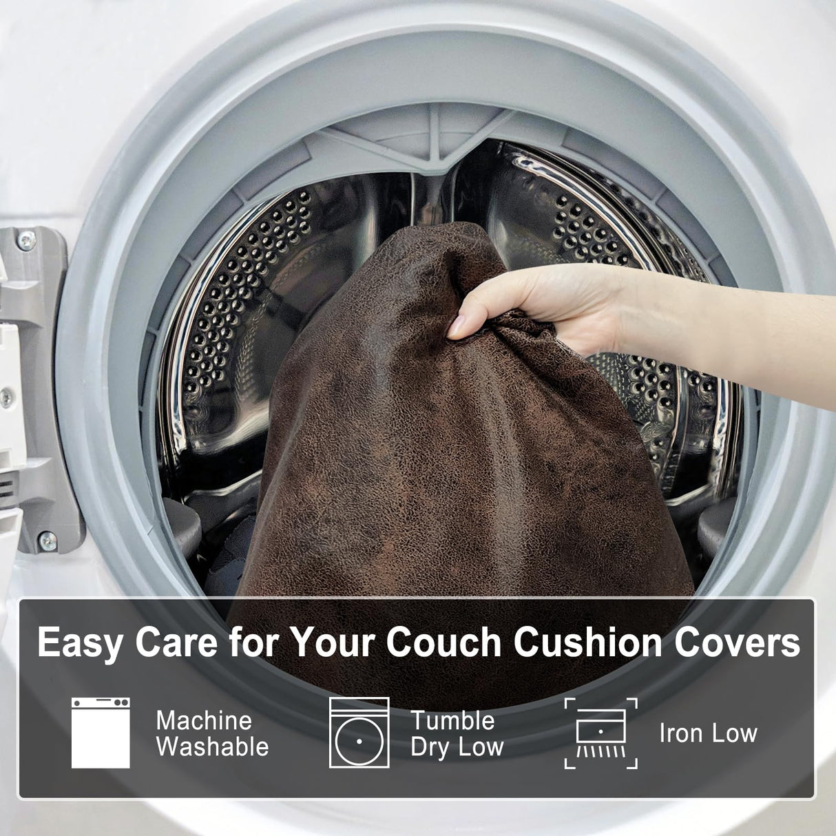 Leather Look Couch Cushion Covers Sofa Seat Slipcovers Sets Couches Furniture Protector for Sectional Armchair Loveseat Pets Kids Stretch Spandex Fabric, Machine Washable (3 Cushion Sofa, Brown) ANARACHON