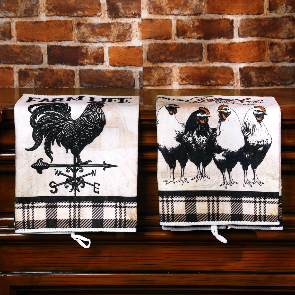 Bencailor 6 Pcs Farmhouse Kitchen Towels Chicken Rooster Kitchen Decor Farm Animal Hand Towels for Cooking Baking Housewarming Gift,15.75 x 23.62 inch(Retro Gray,Barn Farm) Bencailor
