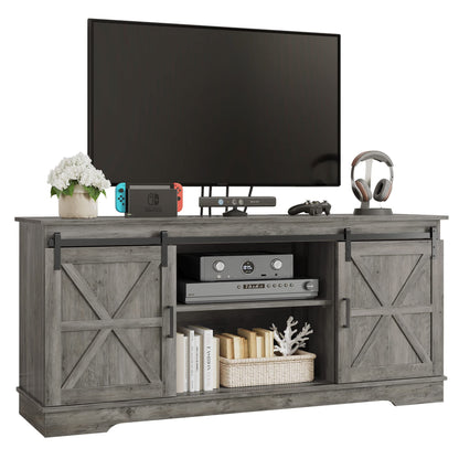 YITAHOME Farmhouse TV Stand for 65/60/55 Inch, Modern Entertainment Center with Sliding Barn Door, Wood TV Media Console Storage TV Cabinet for Living Room for 300lbs, Rustic Grey - WoodArtSupply