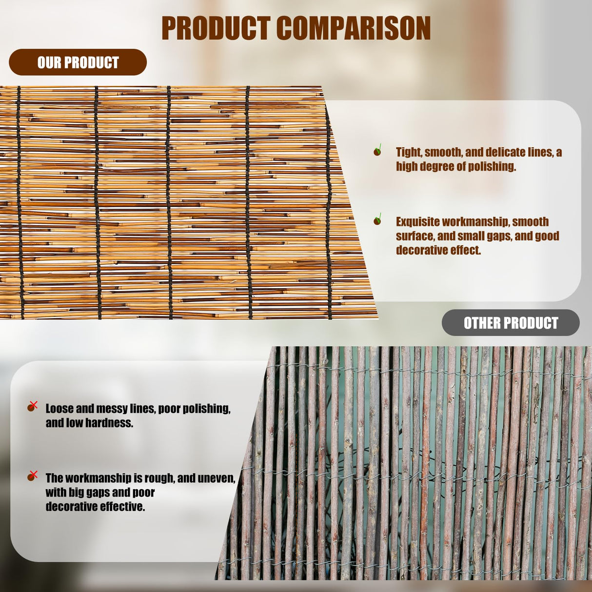 CSBWDLT Reed Roller Blinds Shades, Vertical Lifting and Breathable Waterproof Design, Sun Shade and Ventilation, Easy Installation,30" Wx64 H CSBWDLT