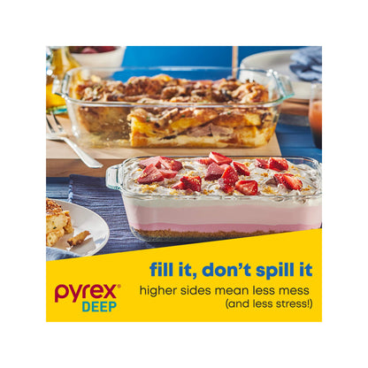 Pyrex Deep 3-Pack Glass Baking Dish Set (9"x13", 7"x11", 8"x8") With BPA-Free Lids, Rectangular Glass Bakeware, Dishwasher, Microwave, Freezer & Pre-Heated Oven Safe