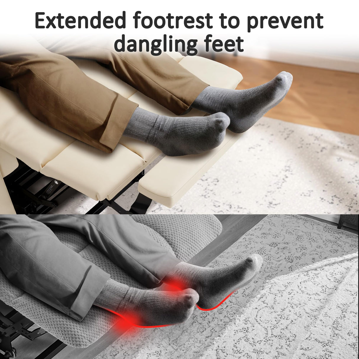 MCombo Oversized Power Lift Recliner Chair with Extended Footrest for Elderly People, Faux Leather R7289 (Cream White, Oversize) MCombo