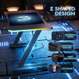 Homall Gaming Computer Desk with Carbon Fiber Surface, Gaming Table Z Shaped PC Home Office with Cup Holder&Headphone Hook(47 in, Black, Led Light) Homall