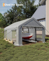 12 x 20FT Heavy Duty Carport with Roll-Up Windows, Portable Garage with Removable Sidewalls & Doors, Portable Car Tent Garage with Roll-Up Windows and All-Season Tarp, for Car, Truck, Curtainboro
