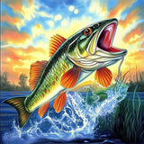 CEOVR Fishing Diamond Painting Kits, Fish Diamond Art Dots for Adult Beginner, 5D Full Drill DIY Landscape Crystal Gem Art, Adult Crafts Kits Arts and Crafts, Wall Decor for Home Office 12x12in CEOVR