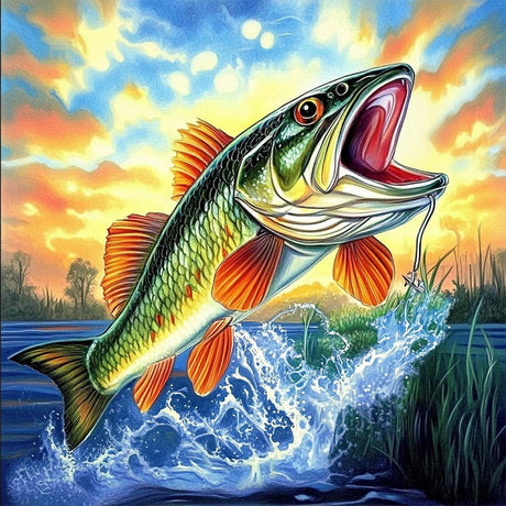 CEOVR Fishing Diamond Painting Kits, Fish Diamond Art Dots for Adult Beginner, 5D Full Drill DIY Landscape Crystal Gem Art, Adult Crafts Kits Arts and Crafts, Wall Decor for Home Office 12x12in CEOVR