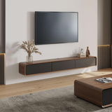 POVISON DONICY Fully-Assembled Minimalist Floating TV Stand, Modern Wall-Mounted Entertainment Center with 3 Drawers, Solid Wood, Walnut Veneer, 78" POVISON DONICY