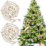2 PCS Christmas Wooden Beads Garland,14.4Feet Natural Round Craft Bead Garland,Farmhouse Bead Garland for Boho Decorations,Christmas Tree Hanging Decorations Eerrhhaq