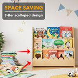 SpaceAid 3-Tier Scalloped Bookshelf, Montessori Bookcase for Toddlers, Wooden Book Shelf Organizer Display Furniture for Kids Rooms, Playroom, Nursery and Classroom, Natural SpaceAid