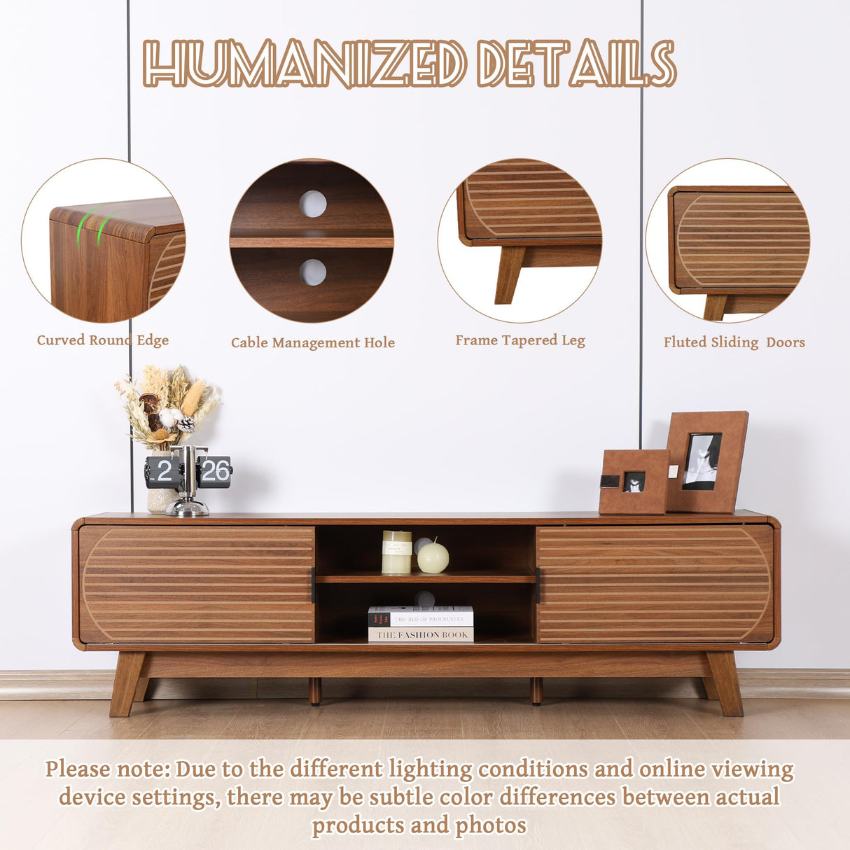 Janmer Home Mid Century Modern TV Stand for 55/60/65 Inch TV, 62" TV Console Table with Fluted Sliding Doors, Entertainment Center and Media Console with Storage for Living Room (Walnut, 62.2inch) Janmer Home