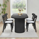70.8 Inch Dining Table for 4-6 People, Oval Kitchen Table with Semi-Cylindrical Legs Base, Modern Farmhouse Round Dinner Tables for Dining Room Kitchen Living Room (Black) weselon