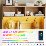 Maupvit 67" Entry Way Coat and Shoe Rack, 5-in-1 Hall Tree with Bench and Shoe Storage, Adjustable LED Sensor Light, Wood Coat Tree with Seat Stool & Hooks for Hallway, Mudroom, Light Walnut Maupvit