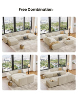 AMADA 142" Sectional Couch with L-Shape Chaise,Corduroy Cloud Couches with Deep Seats &High-Back,Upholstered Couches for Living Room Bedroom with Ottoman,No Assembly Required（4-seater&2 Ottoman，Beige） AMADA HOMEFURNISHING