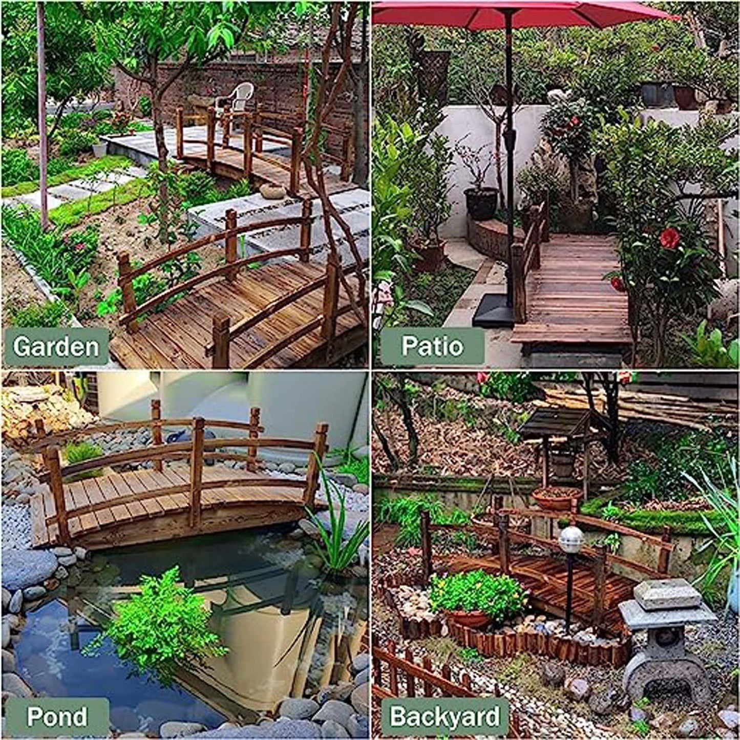 5 FT Wooden Garden Bridge, Classic Wood Arc Footbridge w/Safety Rails & 400 lbs Capacity, Decorative Pond Bridge for Outdoor Garden Yard Back Yard Creek Farm - WoodArtSupply