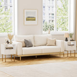 Masupu Nightstand,Mid-Century Modern Bedside Table with Storage Drawer and Open Wood Shelf,Small Gold Frame Side Table for Bedroom,Living Room,White Masupu