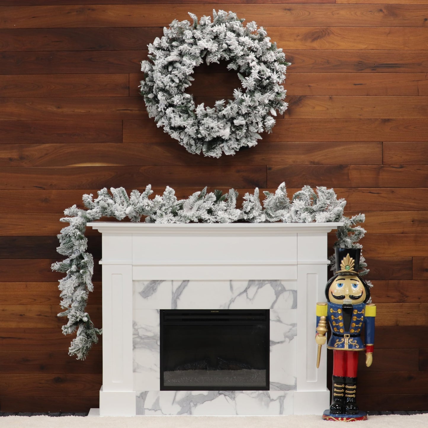 Fraser Hill Farm 36-in. Mountain Pine Flocked Wreath, No Lights, Elegant Christmas Holiday Decorations, Festive Wreaths for Doors and Fireplace Mantels