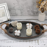 Hipiwe Galvanized Metal Iron Oval Tray with Rope Handle Farmhouse Serving Tray Rustic Industrial Decorative Centerpiece for Coffee Table Weddings and Parties Decor,Small Hipiwe