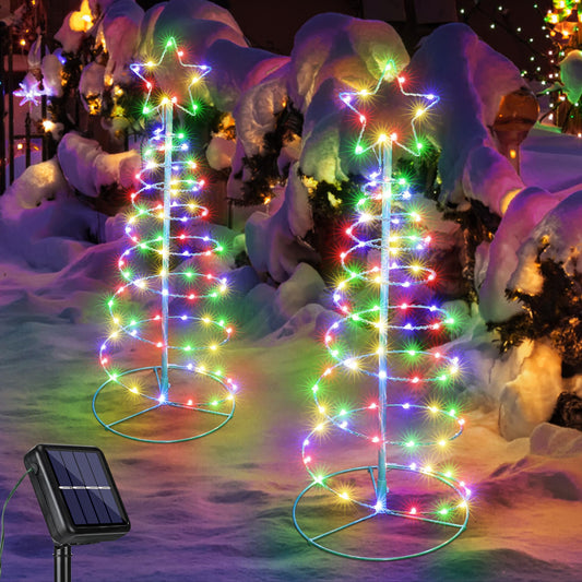 Lomotech Christmas Decorations Outdoor - 100 LED 2.5Ft Solar Spiral Christmas Trees Lights with 6" Star Top, 8 Modes Waterproof for Outdoor Christmas Decorations (2 Pack, Multicolor)