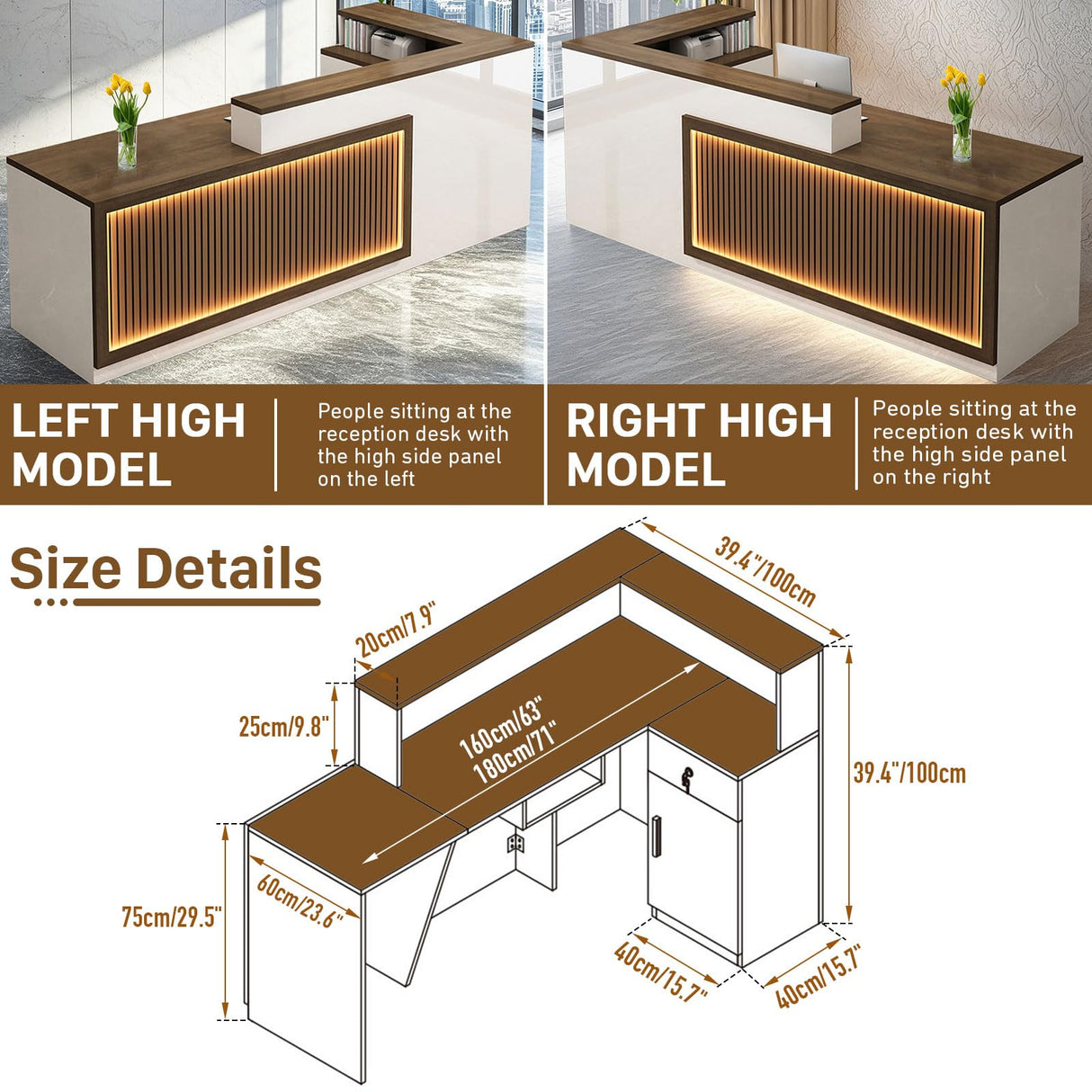 Gguileb L Shaped Reception Desk, Solid Wood Front Desk with Counter & Lockable Drawers, Retail Checkout Customer Service Counter for Home Office Lobby Store,(I,63in-Right) Gguileb