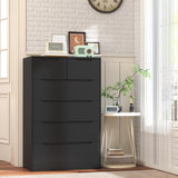 Greenvelly Black Dresser,Tall 6-Drawer Dresser for Bedroom, Wood Dresser with 6 Large Drawers, Wooden Dressers & Chests of Drawers, Black dresser with Smooth Metal Rail for Nursery, Women, Family Greenvelly