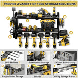 Power Tool Organizer Wall Mount with Charging Station, Cordless Drill and Battery Holder Shelf for Garage Organization,Heavy Duty Metal Tool Rack Storage, Load 300lbs, Built in 5 Outlet Power Strip massooan