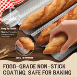 Pavsrmy Baguette Bread Pan, Premium Nonstick Perforated Baguette Pan for French Bread Baking, 4 Loaves Baguette Baking Tray for Sourdough, Italian Bread, Perfect for Creating Crisp Golden-Brown Crust Pavsrmy