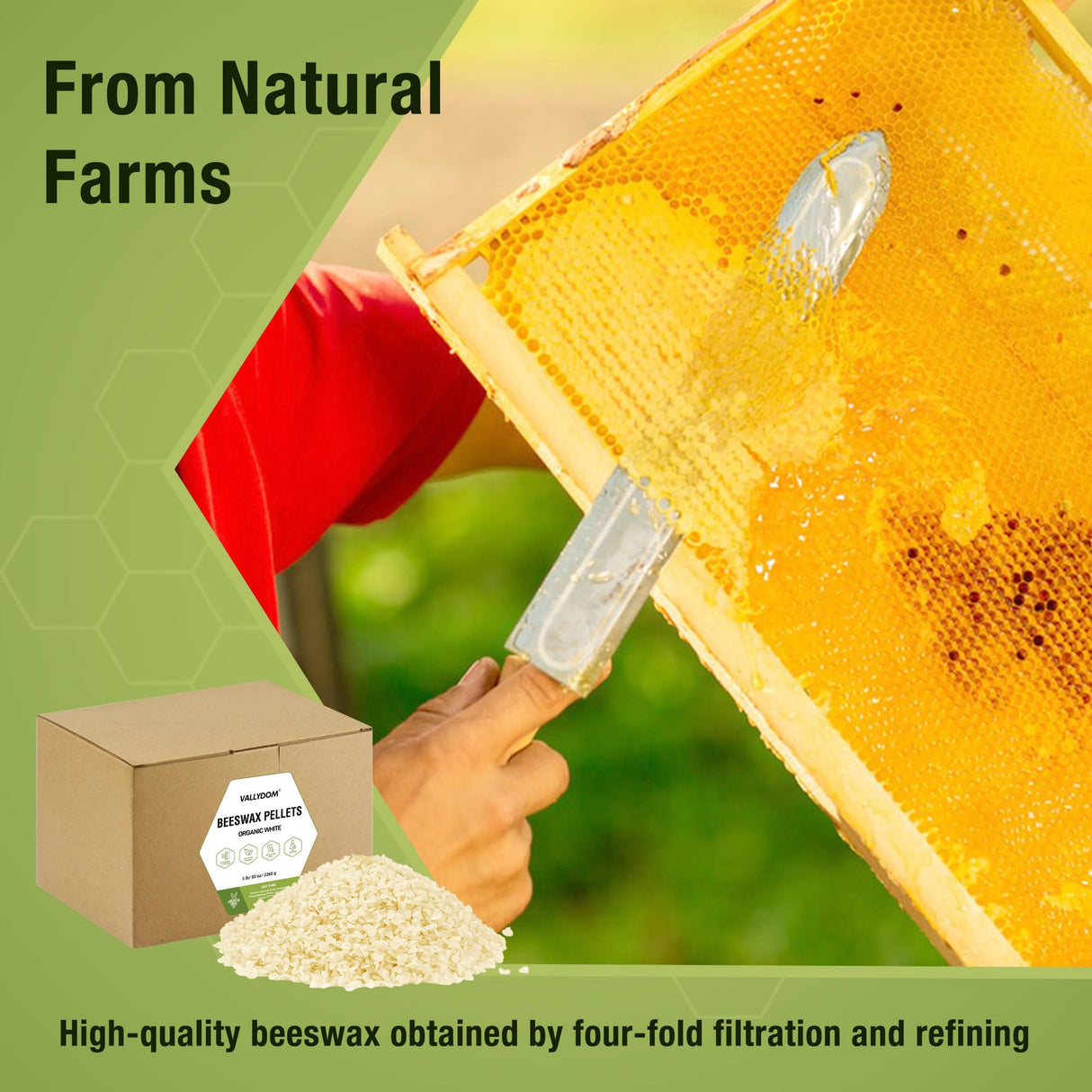 VALLYDOM Organic Beeswax Pellets - 2268g White Beeswax Pastilles, Pure Natural Bulk Bees Wax Pellets for DIY Beeswax Making Candles Skin Care Lip Balm Soap Lotion (5lb) VALLYDOM