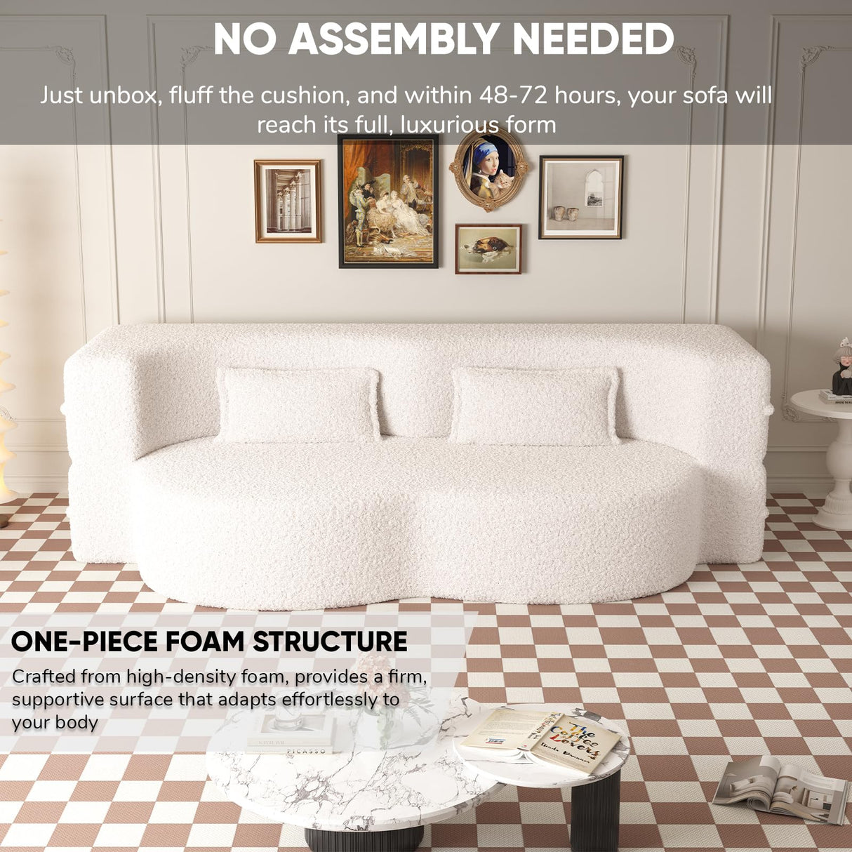 JOYBASE 78in Sofa Couch Convertible Oversized Cloud Loveseat Minimalist Sleeper Sofa Bed for Living Room, Apartment, Office, No Assembly Required (Beige) JOYBASE