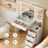 YaoYaoJia Vanity Desk with Mirror and Lights, 39.4" White Makeup Vanity with Glass Top,Dressing Table with 4 Drawers,Charging Station, 3 Lighting Modes for Women Bedroom YaoYaoJia