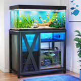 DWVO 40-50 Gallon Aquarium Stand with Power Outlets & LED Light, Cabinet for Fish Tank Accessories Storage - Metal Fish Tank Stand Suitable for Turtle Tank, Reptile Terrarium, 660LBS Capacity, Grey DWVO