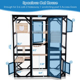 FunXplore Large Catio Outdoor Cat Enclosure Window 73" H Walk-in Cat House Kitty Cage for Multiple Indoor Outdoor Cats Outside Patio with 5 Access Doors Waterproof Roof FunXplore