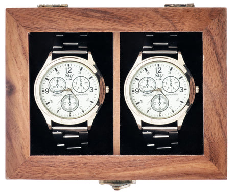 COSISO 2 Rooms Walnut Wooden Watch Box Vintage Jewelry Storage Travel Case Organizer for Men and Women,Wristwatch Display Box Holder with Acrylic Lid COSISO