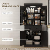 HOMCOM 71" Kitchen Pantry Cabinet with LED Motion Sensor Light, Tall Storage Cabinet with 6 Door Shelves, Drawer & Adjustable Shelves, for Living & Dining Room, Black HOMCOM