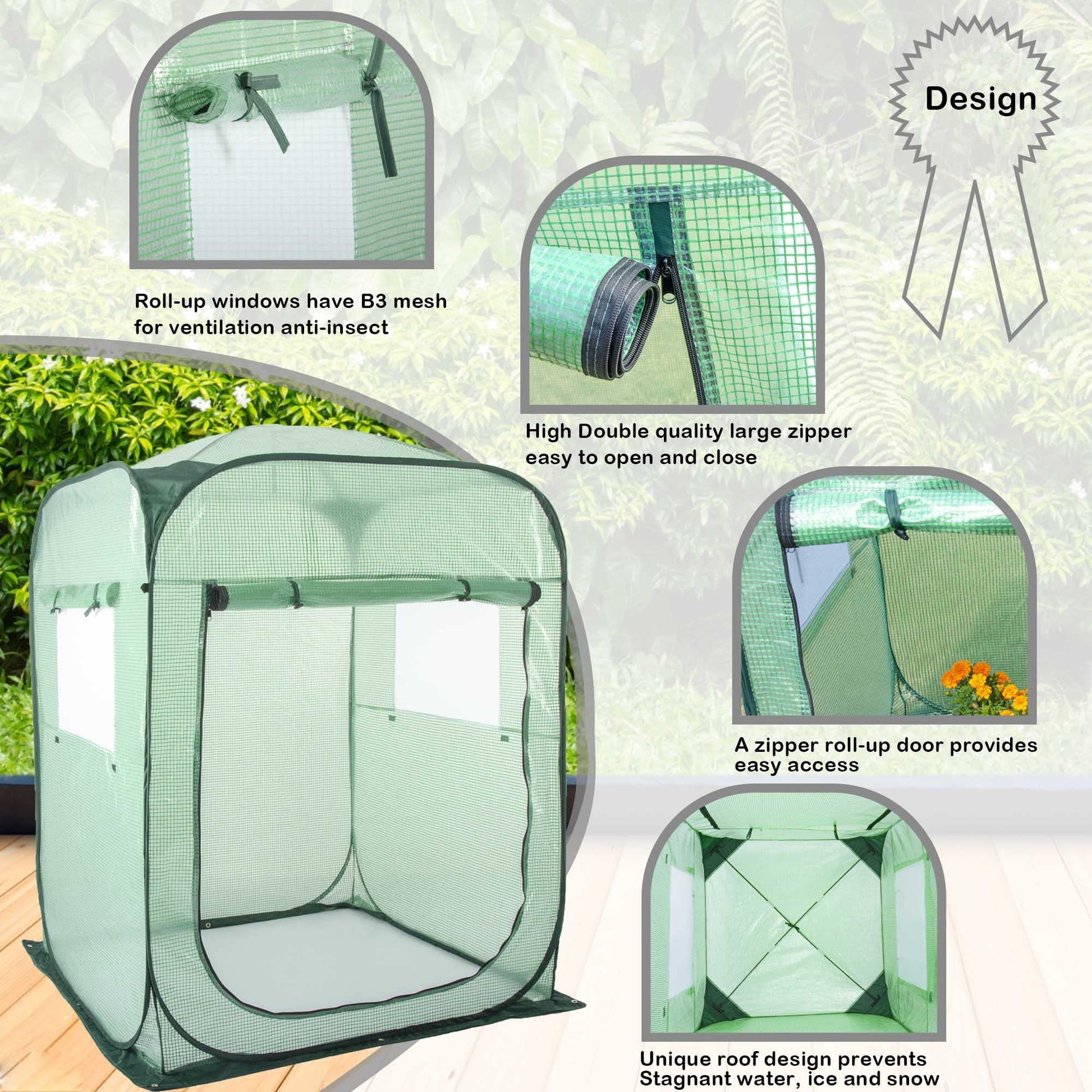 Porayhut Pop Up Greenhouse Tent,Portable X-Large Walk-in Flower House ,Indoor Outdoor Gardening Plant Sunshine Room with PE Mesh Cloth Cover for Protecting Plant from Cold Frost & Birds - WoodArtSupply