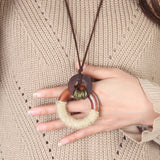 GelConnie Womens Pendant Necklace Wood Handmade Jewelry Leather Necklace Long Rope Sweater Necklace for Woman GelConnie