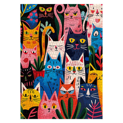 Colorful Cat Puzzle for Adults 1000 Pieces, Funny Animal Jigsaw Puzzle, Cute Kitten Plant Puzzle