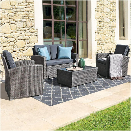 JOIVI Patio Furniture Set, All-Weather Outdoor U-Shaped Patio Conversation Set, 4 Piece PE Rattan Wicker Small Sectional Patio Sofa Set with Tempered Glass Coffee Table, Dark Gray JOIVI