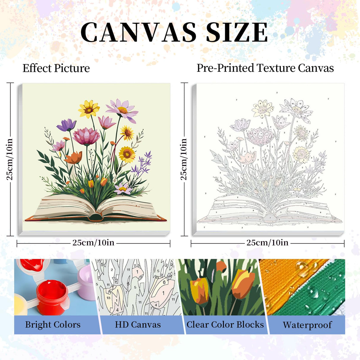 Framed Paint by Numbers Kit for Adults Beginner & Kids Ages 10-13, Books Easy Paint by Numbers with Frame, Flowers Acrylic Adult Painting by Number Kits on Canvas Framed for Gift Decor 10 x 10 Inch Camocin